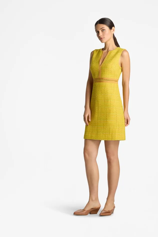 St John Cocktail and Party Women Lurex Tweed Sleeveless Dress Sunflower Multi St John Cocktail and Party Women Lurex Tweed Sleeveless Dress Sunflower Multi