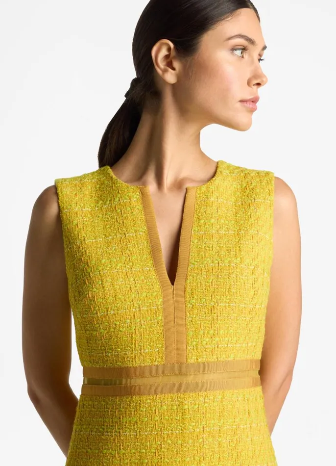 St John Cocktail and Party Women Lurex Tweed Sleeveless Dress Sunflower Multi St John Cocktail and Party Women Lurex Tweed Sleeveless Dress Sunflower Multi