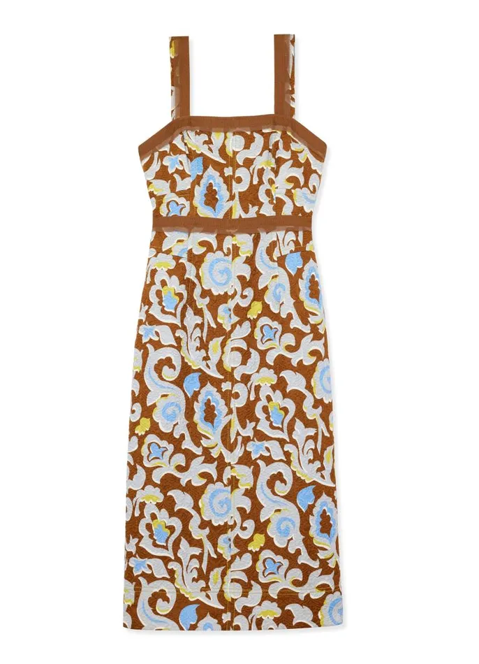 St John Cocktail and Party Women Silk Jacquard Paisley Dress Saddle Multi