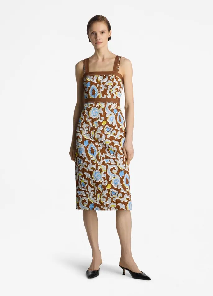St John Cocktail and Party Women Silk Jacquard Paisley Dress Saddle Multi St John Cocktail and Party Women Silk Jacquard Paisley Dress Saddle Multi