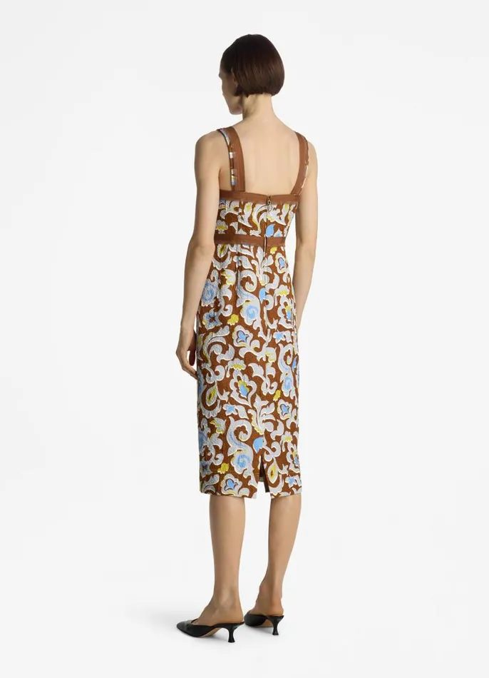 St John Cocktail and Party Women Silk Jacquard Paisley Dress Saddle Multi St John Cocktail and Party Women Silk Jacquard Paisley Dress Saddle Multi