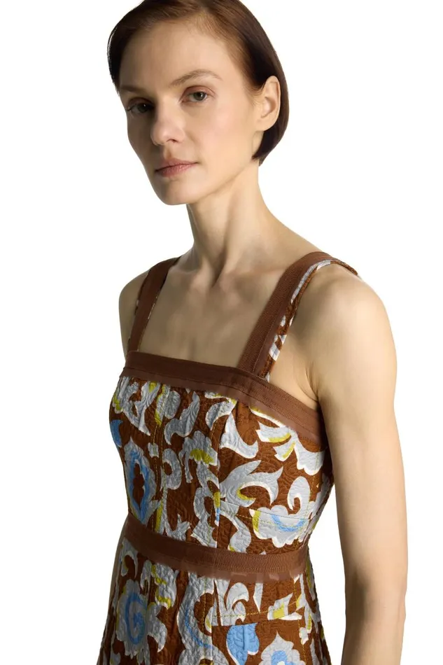 St John Cocktail and Party Women Silk Jacquard Paisley Dress Saddle Multi St John Cocktail and Party Women Silk Jacquard Paisley Dress Saddle Multi