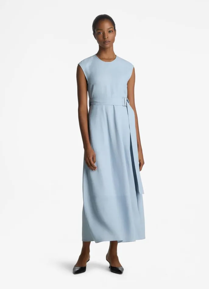 St John Day Dresses Women Textured Crepe Long Dress Powder Blue St John Day Dresses Women Textured Crepe Long Dress Powder Blue