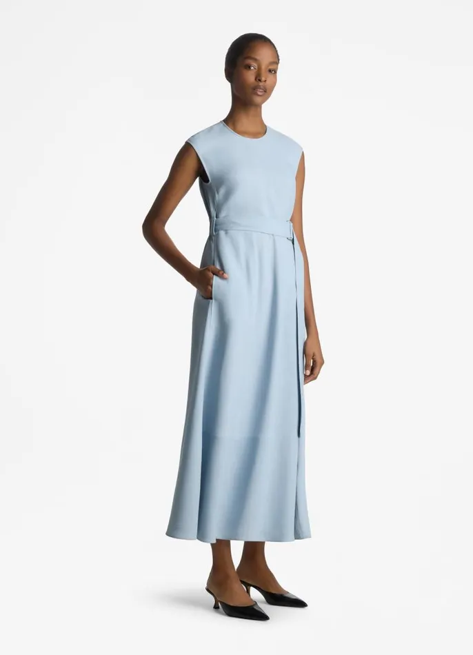 St John Day Dresses Women Textured Crepe Long Dress Powder Blue St John Day Dresses Women Textured Crepe Long Dress Powder Blue