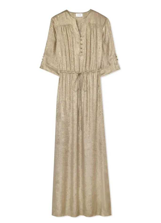 St John Dresses Women 34 Sleeve Metallic Gown Champagne