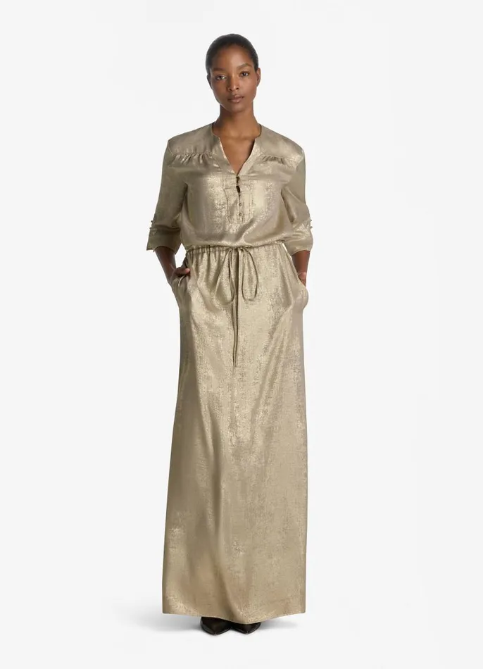 St John Dresses Women 34 Sleeve Metallic Gown Champagne St John Dresses Women 34 Sleeve Metallic Gown Champagne