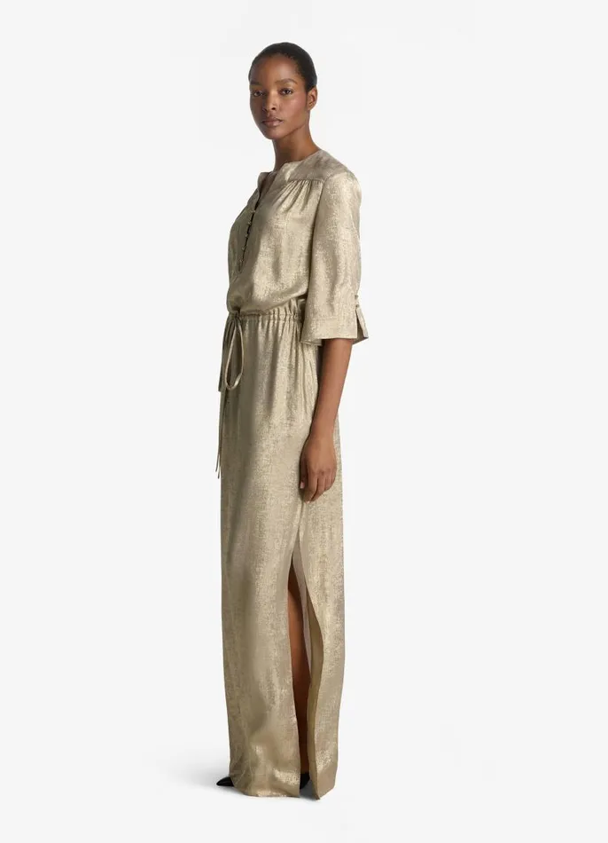 St John Dresses Women 34 Sleeve Metallic Gown Champagne St John Dresses Women 34 Sleeve Metallic Gown Champagne