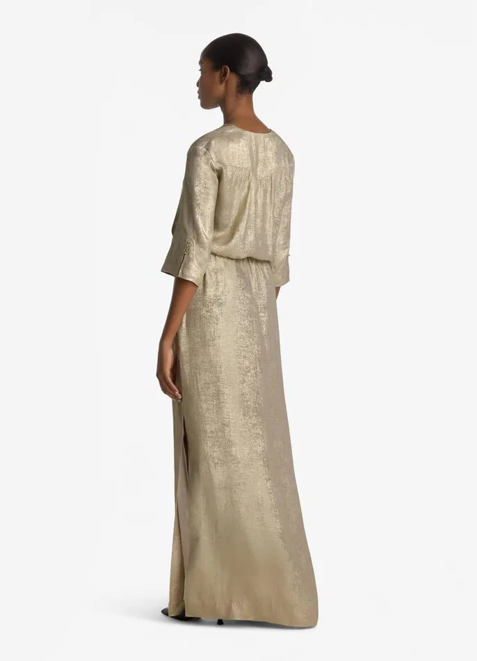 St John Dresses Women 34 Sleeve Metallic Gown Champagne St John Dresses Women 34 Sleeve Metallic Gown Champagne