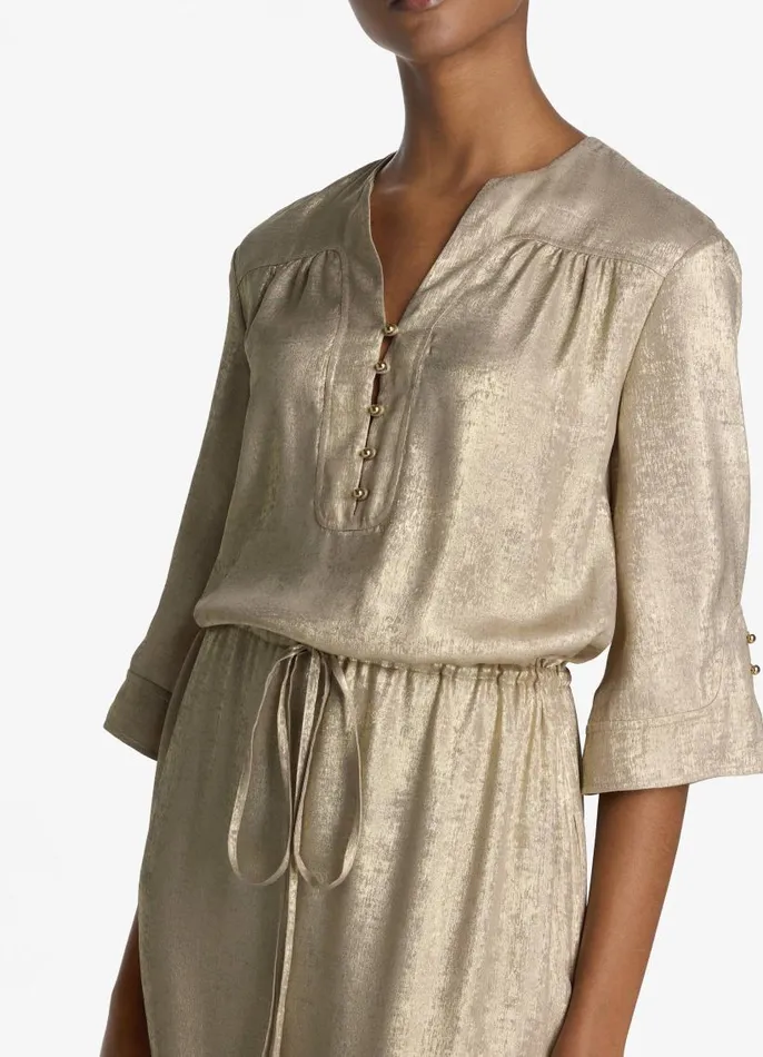 St John Dresses Women 34 Sleeve Metallic Gown Champagne St John Dresses Women 34 Sleeve Metallic Gown Champagne