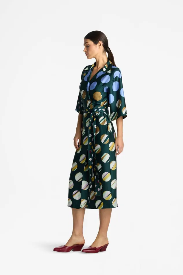St John Dresses Women Collage Dot Belted Wrap Dress Spruce Multi St John Dresses Women Collage Dot Belted Wrap Dress Spruce Multi