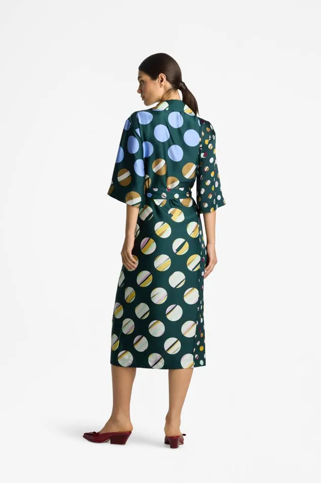St John Dresses Women Collage Dot Belted Wrap Dress Spruce Multi St John Dresses Women Collage Dot Belted Wrap Dress Spruce Multi