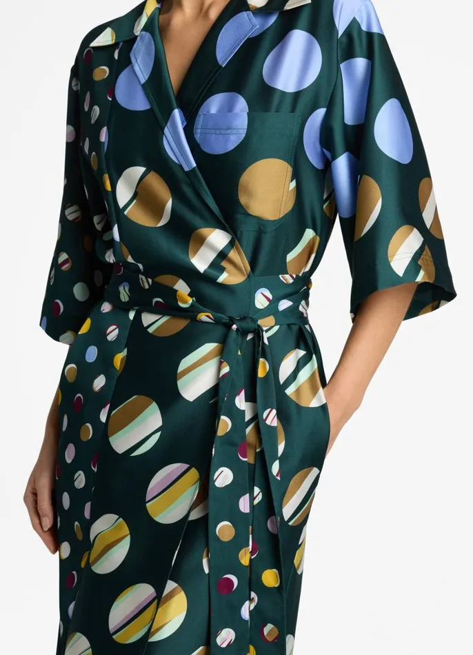 St John Dresses Women Collage Dot Belted Wrap Dress Spruce Multi St John Dresses Women Collage Dot Belted Wrap Dress Spruce Multi
