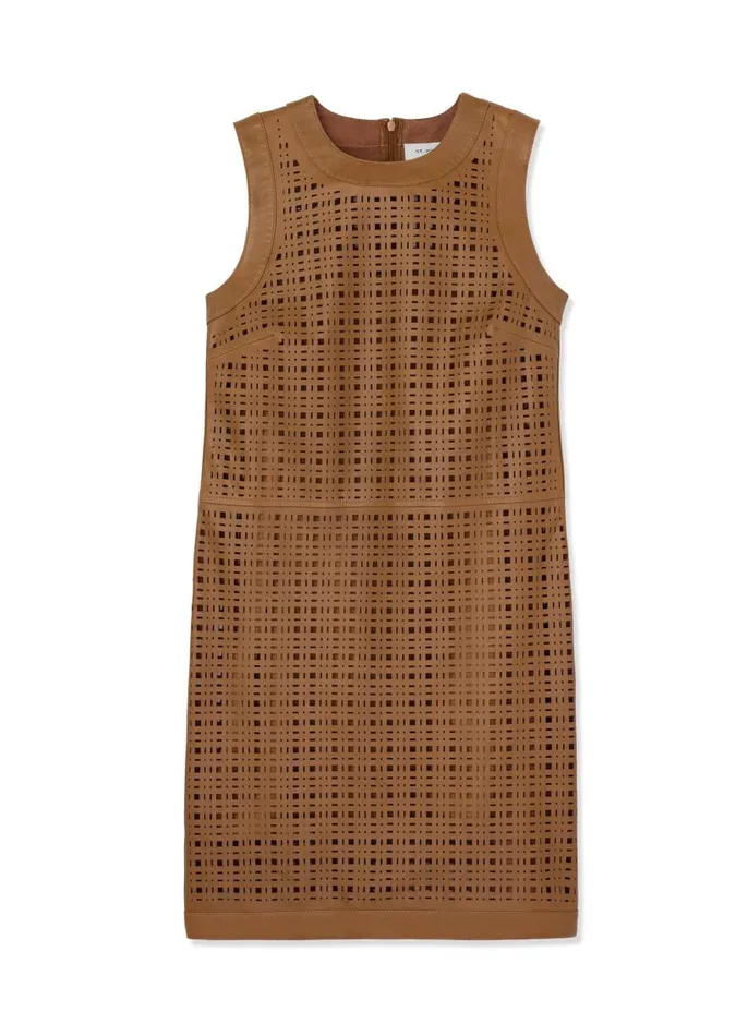 St John Dresses Women Laser Cut Leather Shift Dress Saddle