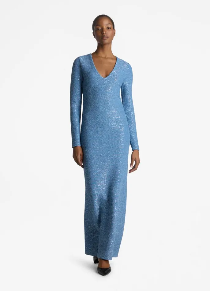 St John Dresses Women Long Sleeve Sequin VNeck Gown Lagunatahoe Multi St John Dresses Women Long Sleeve Sequin VNeck Gown Lagunatahoe Multi