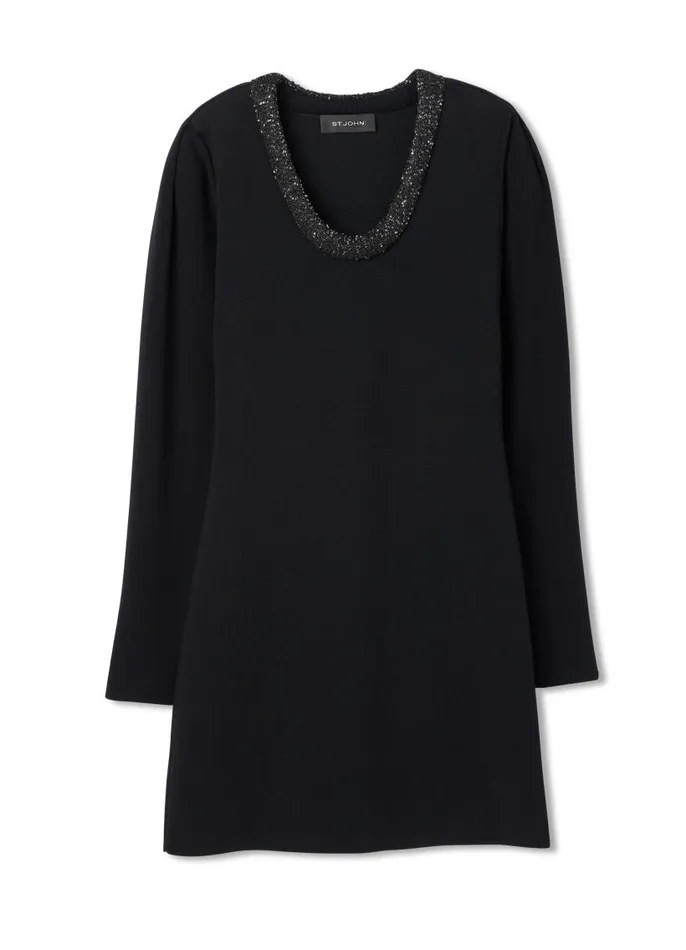 St John Dresses Women Long Sleeve Stretch Mini Dress Black