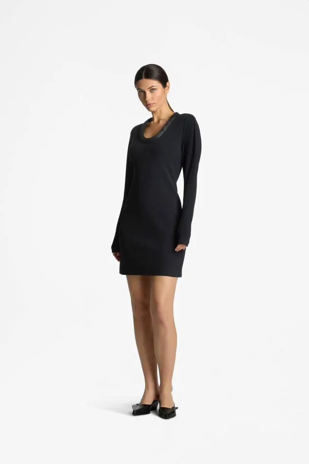 St John Dresses Women Long Sleeve Stretch Mini Dress Black St John Dresses Women Long Sleeve Stretch Mini Dress Black