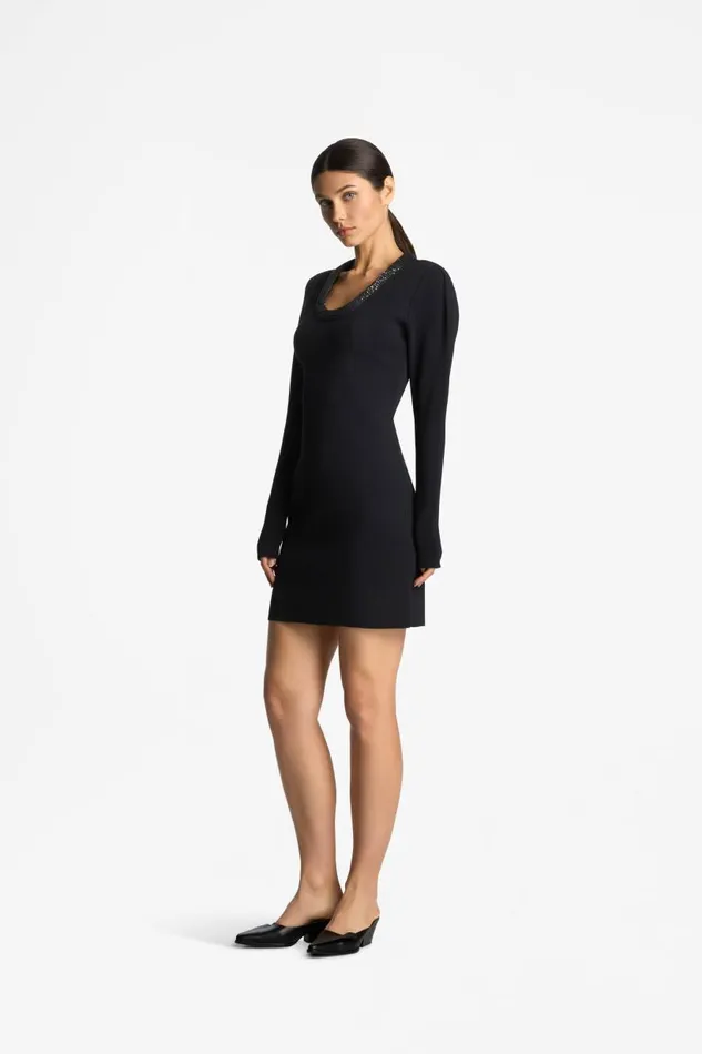 St John Dresses Women Long Sleeve Stretch Mini Dress Black St John Dresses Women Long Sleeve Stretch Mini Dress Black