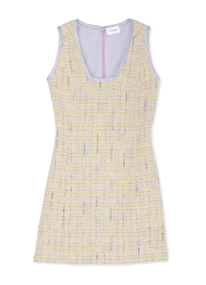 St John Dresses Women Lurex Tweed VNeck Dress Amethystdusty Lavender Multi