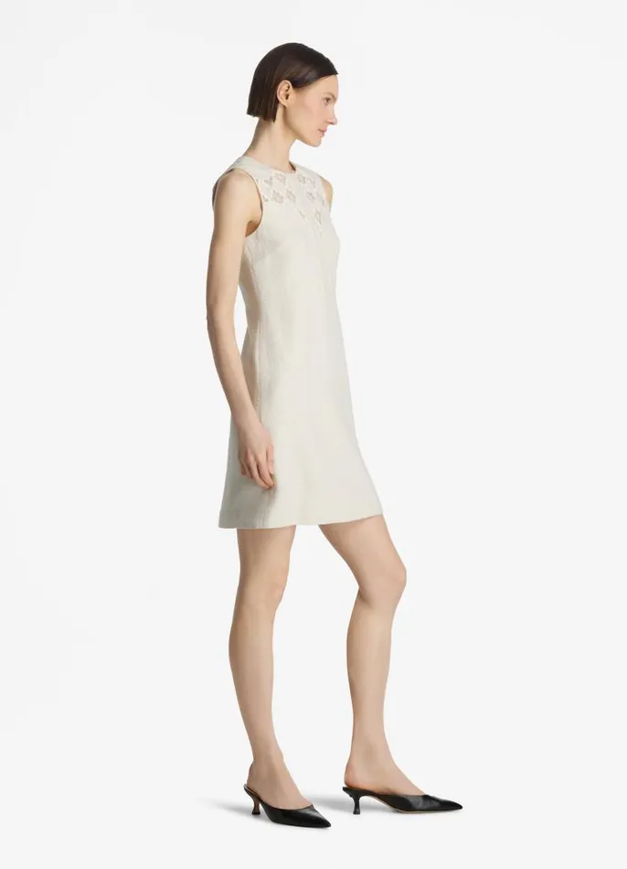 St John Dresses Women Mixed Media Shift Dress Ecru Lurex Multi St John Dresses Women Mixed Media Shift Dress Ecru Lurex Multi