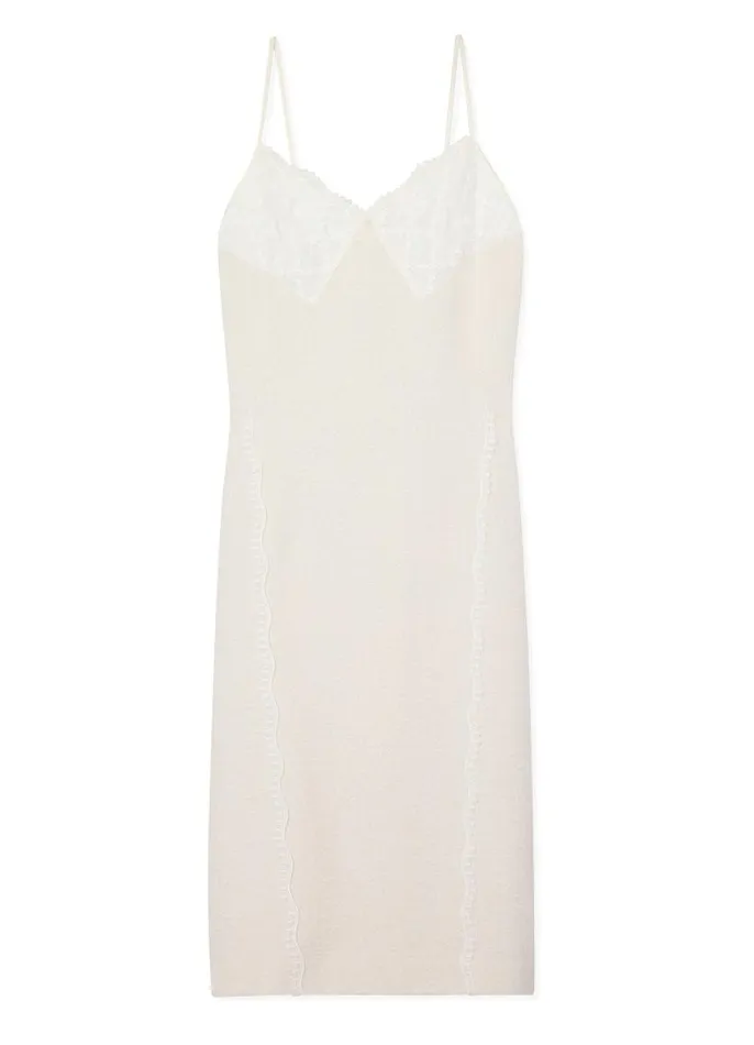 St John Dresses Women Mixed Media Slip Dress Ecru Lurex Multi