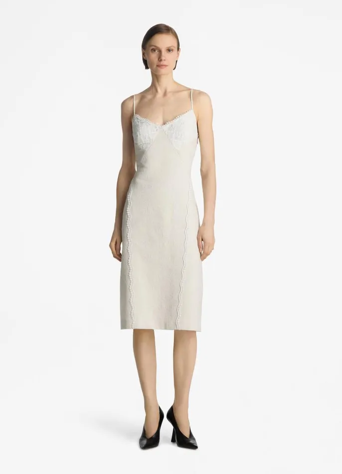 St John Dresses Women Mixed Media Slip Dress Ecru Lurex Multi St John Dresses Women Mixed Media Slip Dress Ecru Lurex Multi