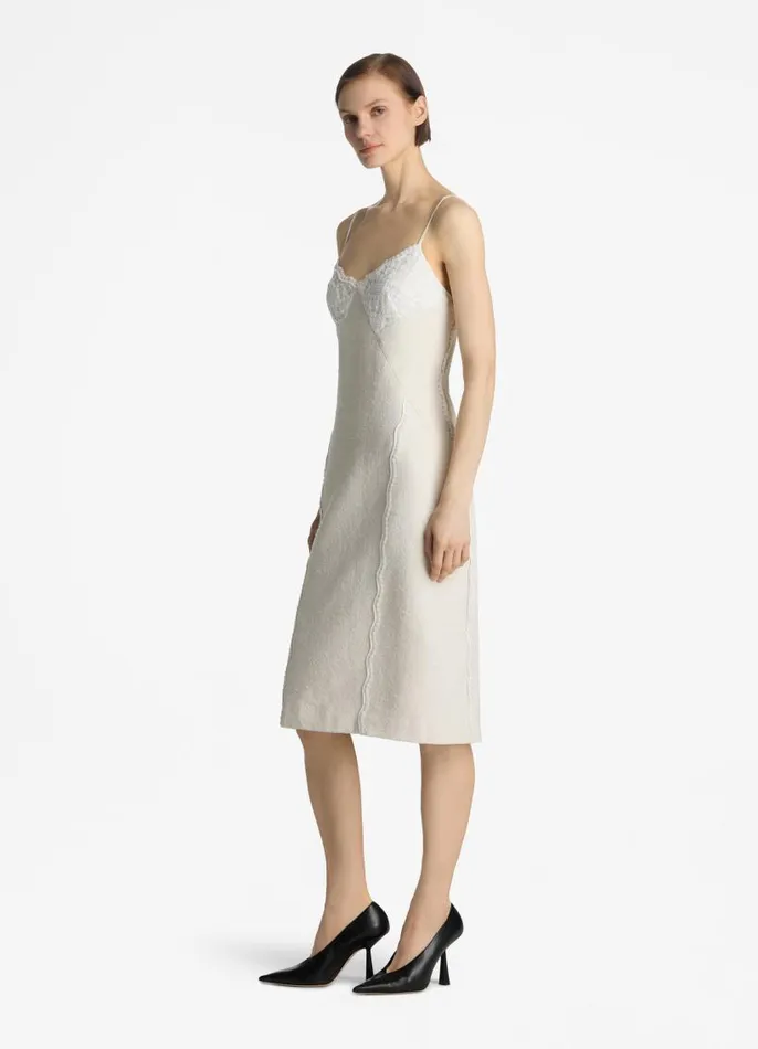 St John Dresses Women Mixed Media Slip Dress Ecru Lurex Multi St John Dresses Women Mixed Media Slip Dress Ecru Lurex Multi