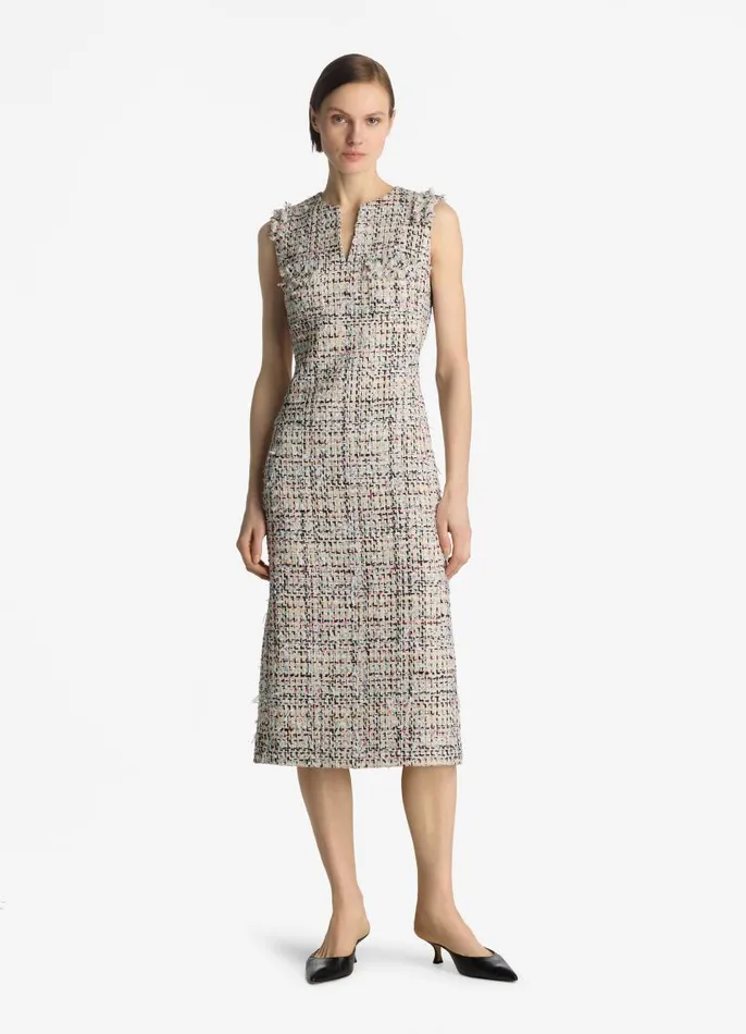 St John Dresses Women Multicolor Eyelash Tweed Dress Ecru Multi St John Dresses Women Multicolor Eyelash Tweed Dress Ecru Multi