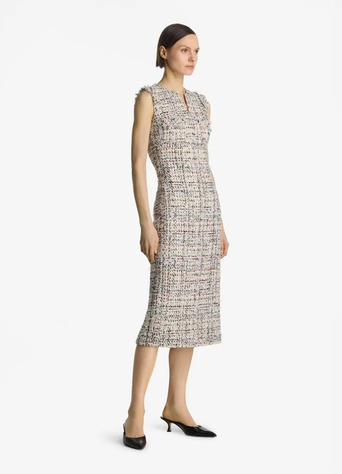 St John Dresses Women Multicolor Eyelash Tweed Dress Ecru Multi St John Dresses Women Multicolor Eyelash Tweed Dress Ecru Multi