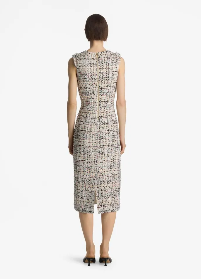 St John Dresses Women Multicolor Eyelash Tweed Dress Ecru Multi St John Dresses Women Multicolor Eyelash Tweed Dress Ecru Multi