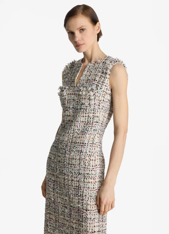 St John Dresses Women Multicolor Eyelash Tweed Dress Ecru Multi St John Dresses Women Multicolor Eyelash Tweed Dress Ecru Multi