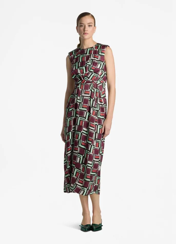 St John Dresses Women Painted Geo Print Dress Dark Claret Multi St John Dresses Women Painted Geo Print Dress Dark Claret Multi
