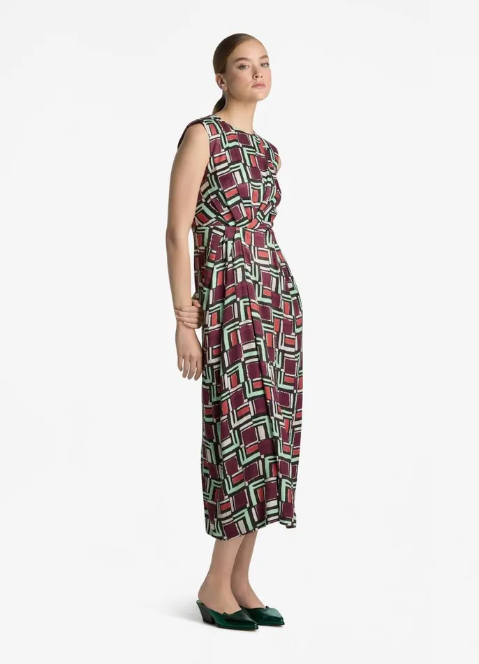 St John Dresses Women Painted Geo Print Dress Dark Claret Multi St John Dresses Women Painted Geo Print Dress Dark Claret Multi