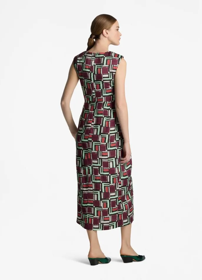 St John Dresses Women Painted Geo Print Dress Dark Claret Multi St John Dresses Women Painted Geo Print Dress Dark Claret Multi