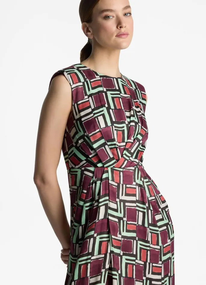 St John Dresses Women Painted Geo Print Dress Dark Claret Multi St John Dresses Women Painted Geo Print Dress Dark Claret Multi
