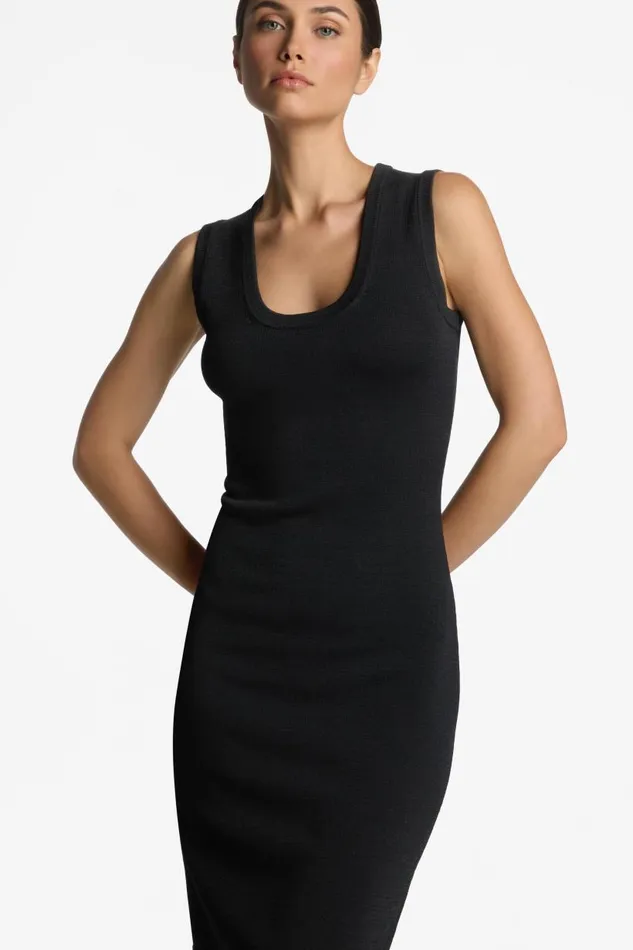 St John Dresses Women Santiago Knit Scoop Neck Dress Black St John Dresses Women Santiago Knit Scoop Neck Dress Black