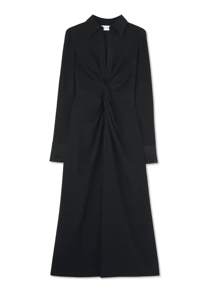 St John Dresses Women Satin Back Crepe Shirt Dress Black