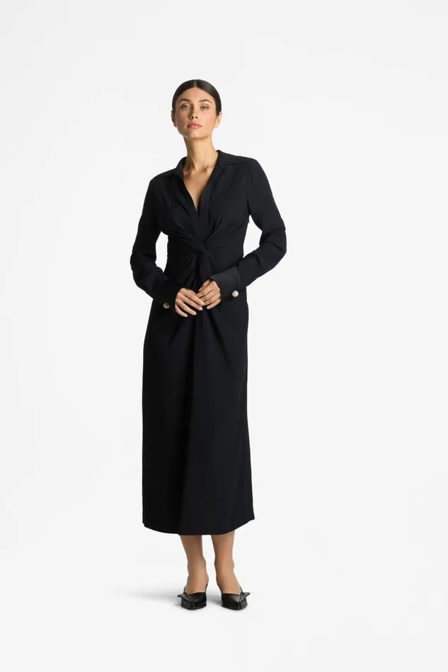 St John Dresses Women Satin Back Crepe Shirt Dress Black St John Dresses Women Satin Back Crepe Shirt Dress Black