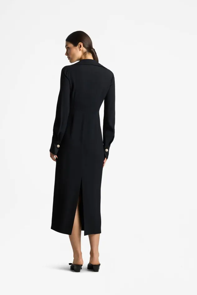 St John Dresses Women Satin Back Crepe Shirt Dress Black St John Dresses Women Satin Back Crepe Shirt Dress Black