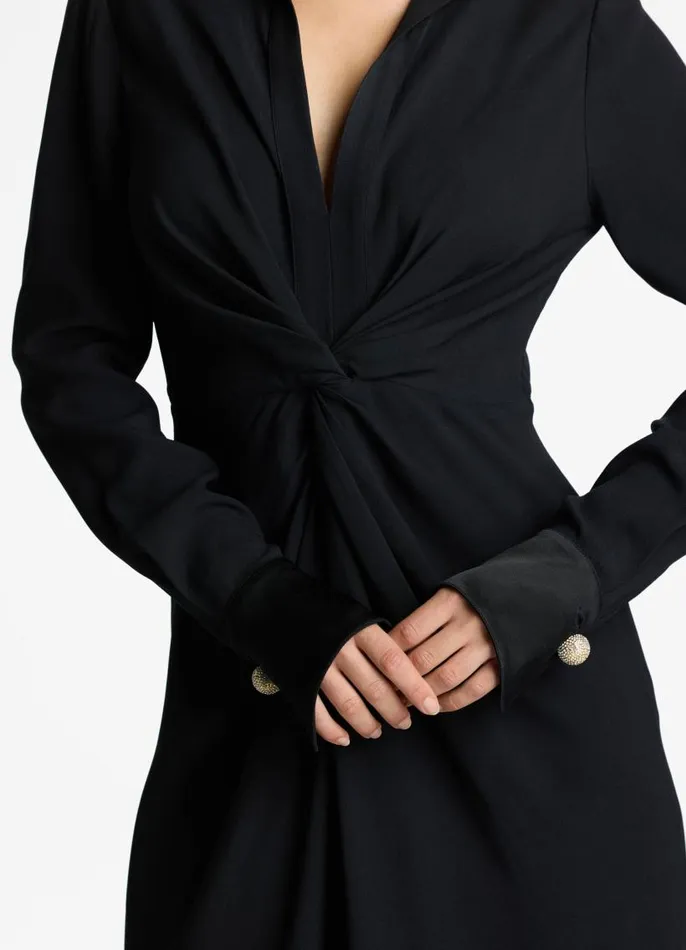 St John Dresses Women Satin Back Crepe Shirt Dress Black St John Dresses Women Satin Back Crepe Shirt Dress Black