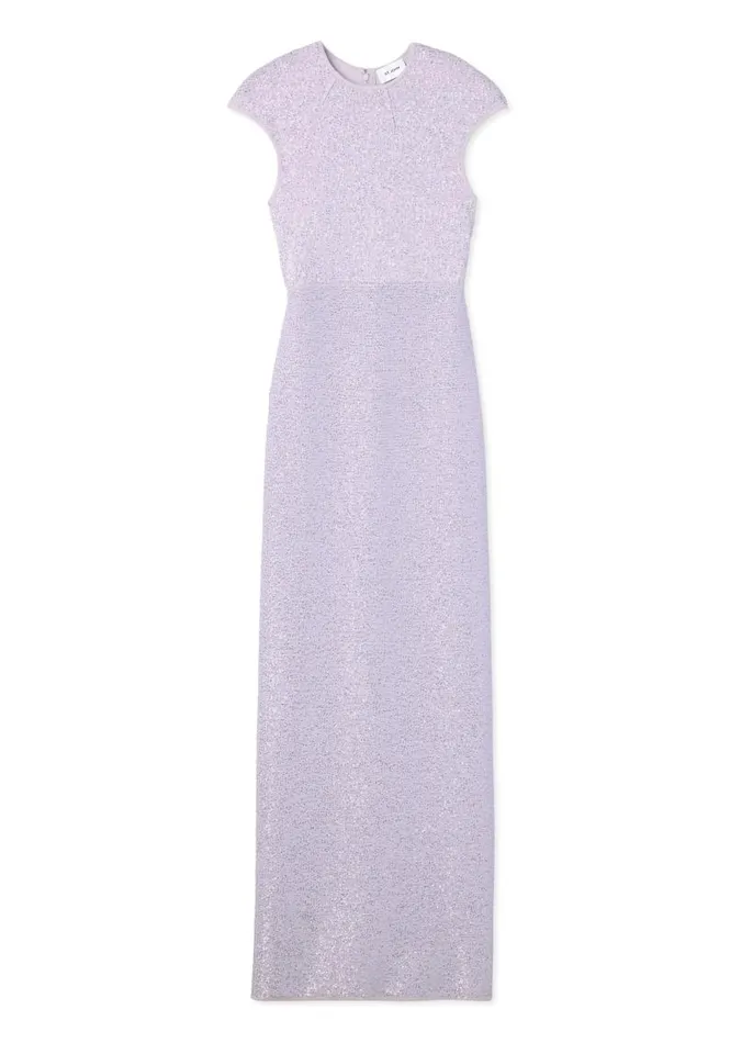 St John Dresses Women Sequin Knit Cap Sleeve Gown Sunflower