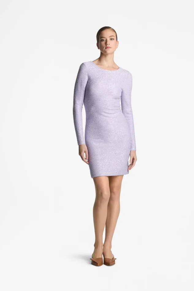 St John Dresses Women Sequin Knit Long Sleeve Dress Dusty Lavender St John Dresses Women Sequin Knit Long Sleeve Dress Dusty Lavender