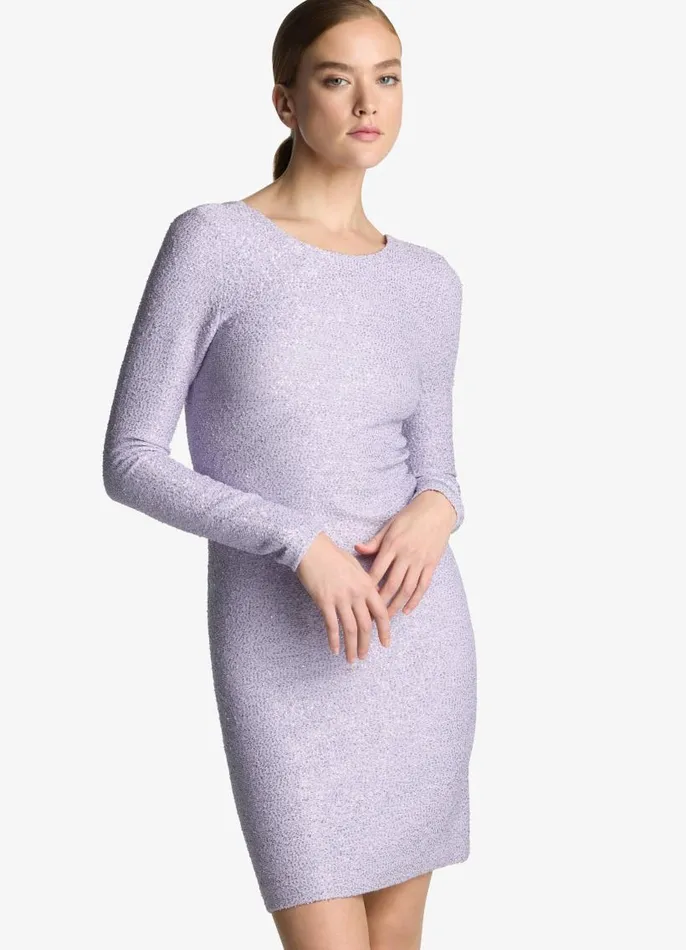 St John Dresses Women Sequin Knit Long Sleeve Dress Dusty Lavender St John Dresses Women Sequin Knit Long Sleeve Dress Dusty Lavender