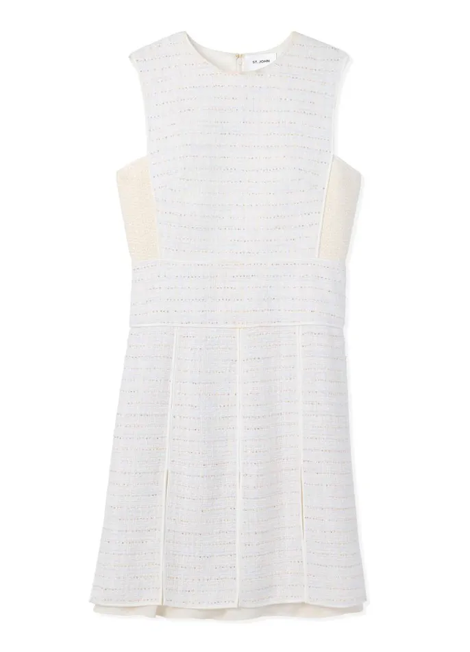 St John Dresses Women Sequin Tweed Open Weave Dress Ivory Multi