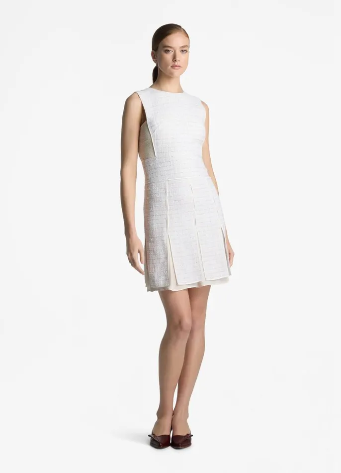St John Dresses Women Sequin Tweed Open Weave Dress Ivory Multi St John Dresses Women Sequin Tweed Open Weave Dress Ivory Multi
