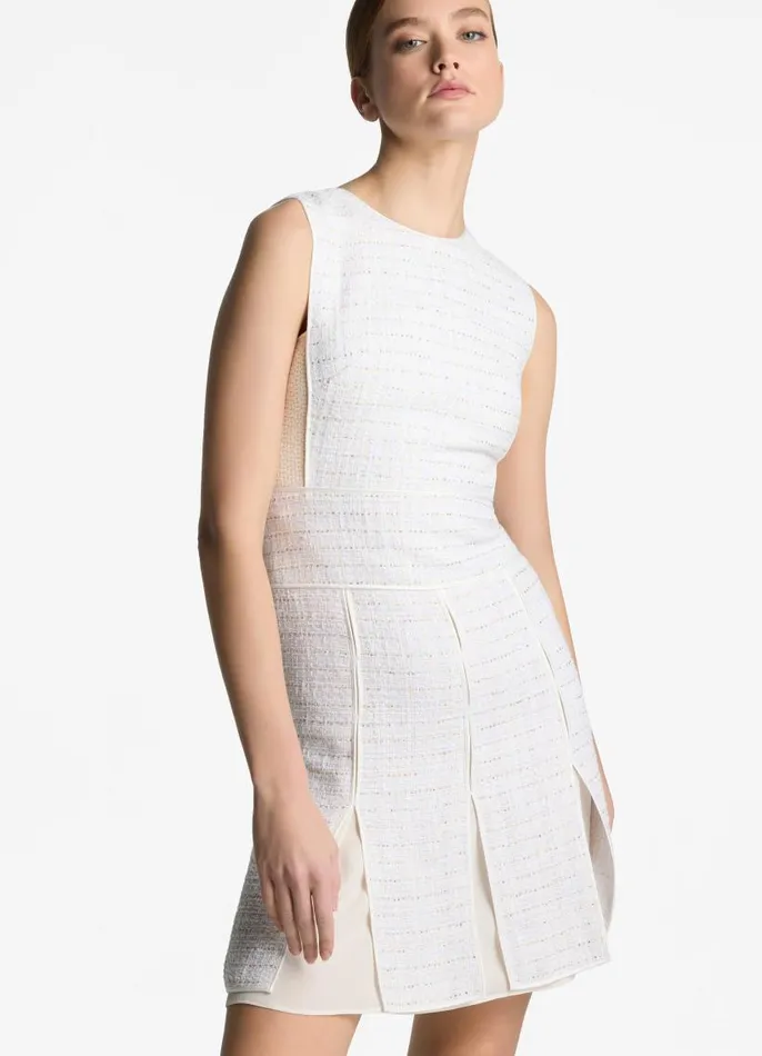 St John Dresses Women Sequin Tweed Open Weave Dress Ivory Multi St John Dresses Women Sequin Tweed Open Weave Dress Ivory Multi
