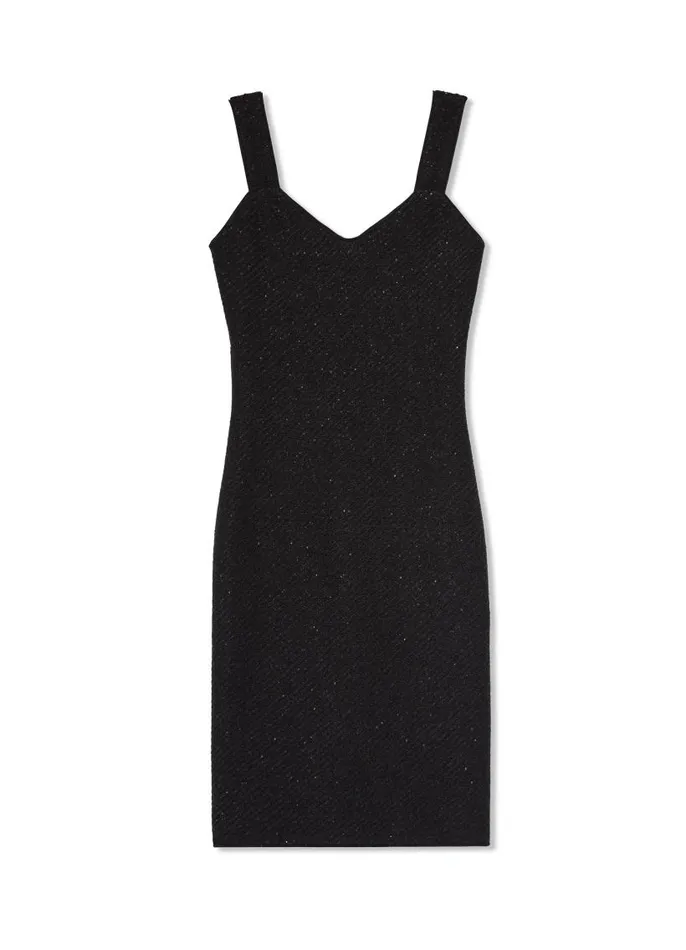 St John Dresses Women Sequin Twill Knit Sleeveless Dress Black