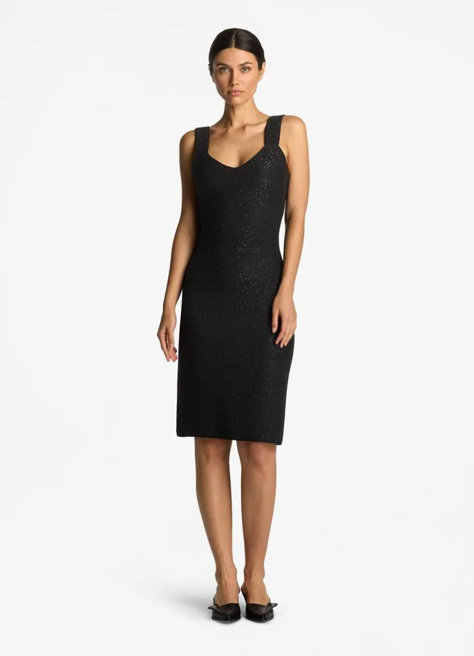 St John Dresses Women Sequin Twill Knit Sleeveless Dress Black St John Dresses Women Sequin Twill Knit Sleeveless Dress Black