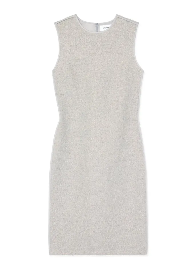 St John Dresses Women Silver Tweed Sleeveless Dress Platinum Multi