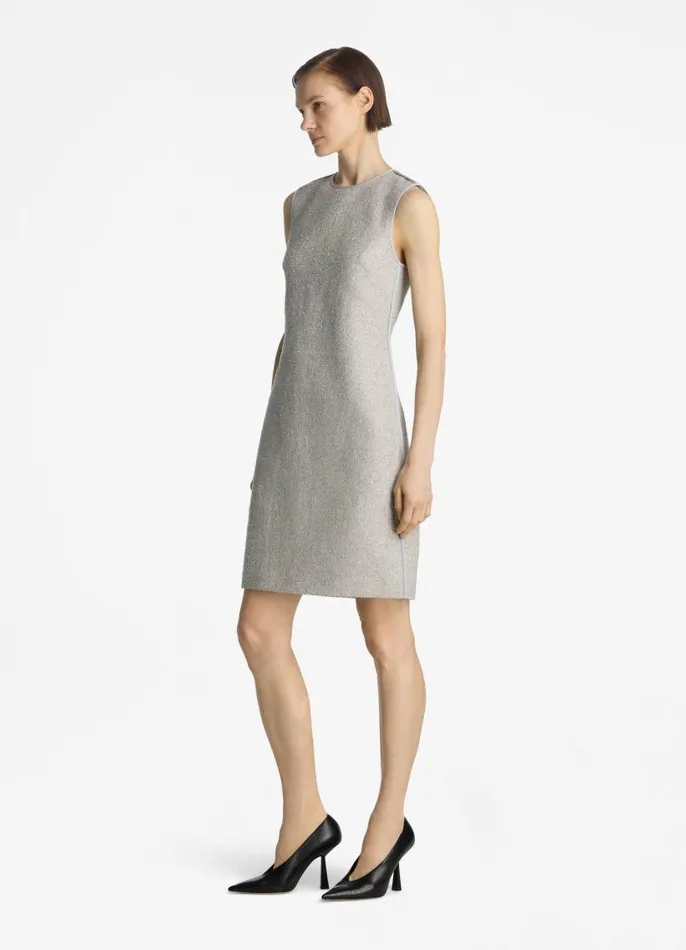 St John Dresses Women Silver Tweed Sleeveless Dress Platinum Multi St John Dresses Women Silver Tweed Sleeveless Dress Platinum Multi
