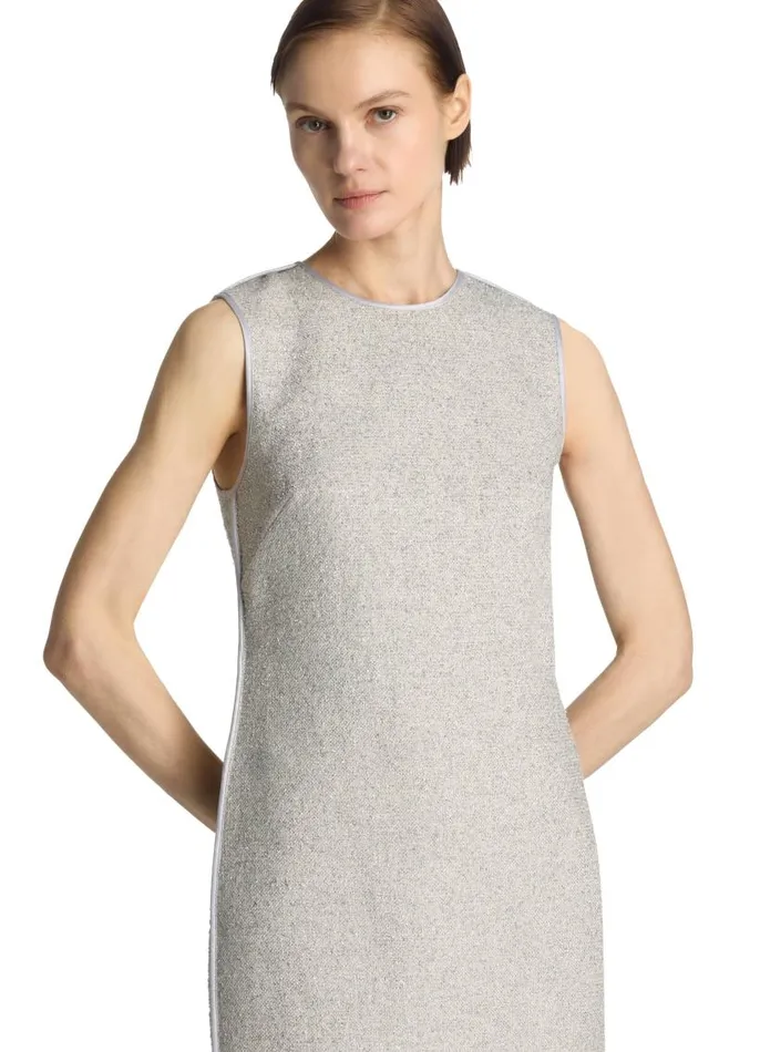 St John Dresses Women Silver Tweed Sleeveless Dress Platinum Multi St John Dresses Women Silver Tweed Sleeveless Dress Platinum Multi